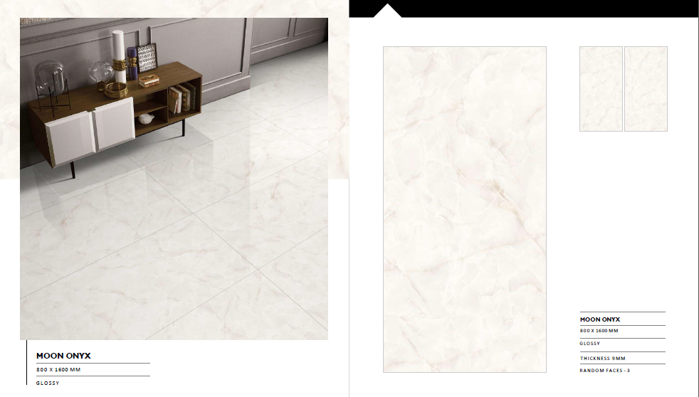 GLOSSY PORCELAIN TILE SIZE 80CM X 160 CM THICKNESS 9 MM FOR WALL/FLOOR